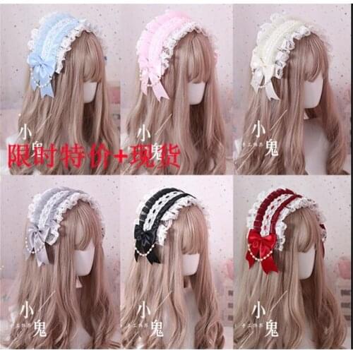 Japanese Sweet Lolita Retro KC Headband Female Lace Trim Bowknot Headwear Cosplay Hairpin Accessories B445