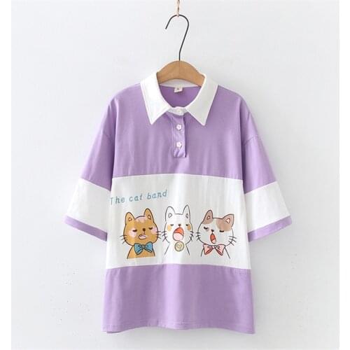 Japan Fashion Kawaii T Shirt Women Streetwear Cute Pink Tops Korean Anime Cat Graphic Tees Teens Summer Harajuku Vintage Clothes