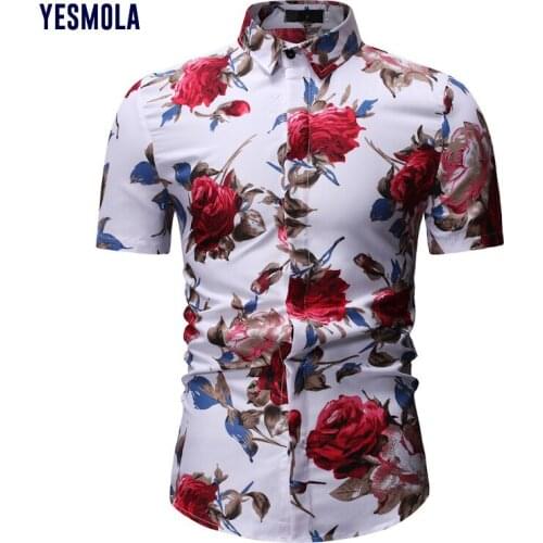 YESMOLA 2021 Mens Casual Polo Shirts Rose Floral Print Summer Short Sleeve Fashionable Beach Floral Patterns Shirts