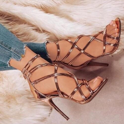 New Women PU Leather Sandals Zipper 2021 Thin High Heels Sandal Ladies Sandals Casuals Gladiator Cross Fashion Sexy Women Shoes