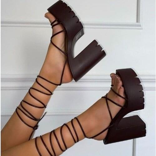 Woman Gladiator Platform Sandal Ladies Ankle Wrap Wedge Sandals Female Fashion Lace Up Shoe Women Non Slip Womens High Heels