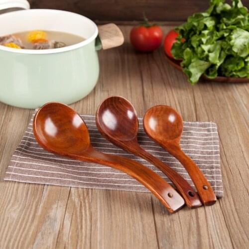 1pc Natural Wooden Spoon Kitchen Mixing Cooking Utensils Long Handle Soup Spoons Teaspoon for Home Restaurant Dinner Tableware