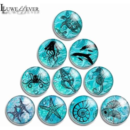 12mm 10mm 16mm 20mm 25mm 30mm 551 Marine Life Mix Round Glass Cabochon Jewelry Finding 18mm Snap Button Charm Bracelet