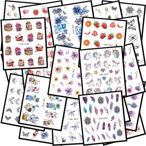 ZKO 48 Popular Black Sticker Nail Art Necklace unicorn Jewelry Cat Butterfly Pendant Manicure Tips Nail Water Transfer Decals