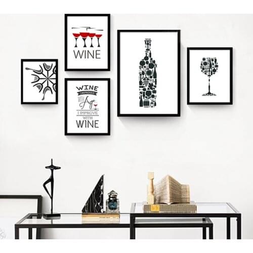 Abstract Wine Quotes Canvas Paintings Wine Glass Kitchen Decor Poster Print Nordic Pop Wall Art Pictures for Bar Home Decorative