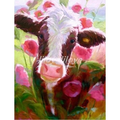 Full Square/Round Drill 5D DIY Diamond Painting "Flower cow" Embroidery Cross Stitch picture of Rhinestones Home Decor art TY372