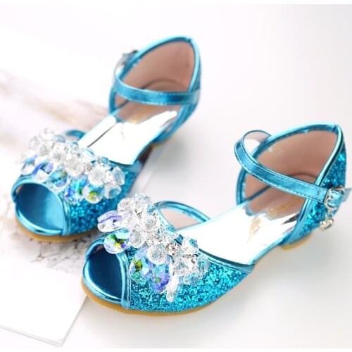 Children Princess Shoes for Girls Sandals High Heel Glitter Shiny Rhinestone Enfants Fille Female Party Dress Shoes