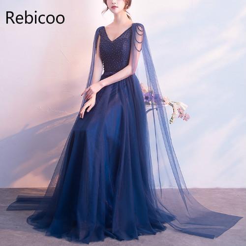 Beading Long Evening Gowns Deep V-neck Sexy Prom Party Dresses Tulle Tassel Fashion Women Formal Banquet Dress Wedding G212