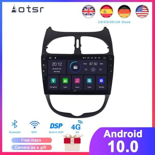 DSP Android 10.0 Car GPS Navigation DVD Player For Peugeot 206 2000-2016 Auto Stereo Radio Multimedia player Head Unit Recorder