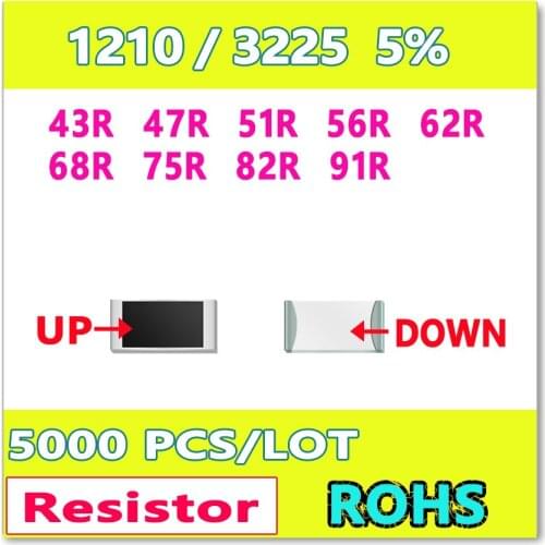 JASNPROSMA 1210 J 5% 5000pcs 43R 47R 51R 56R 62R 68R 75R 82R 91R High quality smd 3225 OHM Resistor