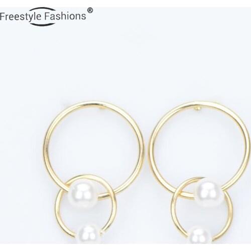 Fashion trendy round iron alloy simulated-pearl stud earrings for women