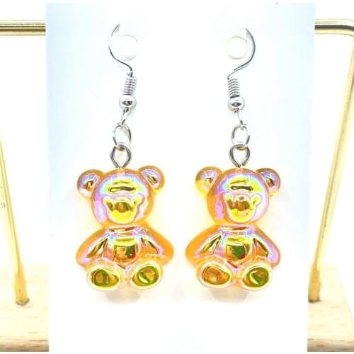 Fashion ladies resin bear gummy earrings girls DIY cartoon animal bear earrings creative pendant jewelry gift