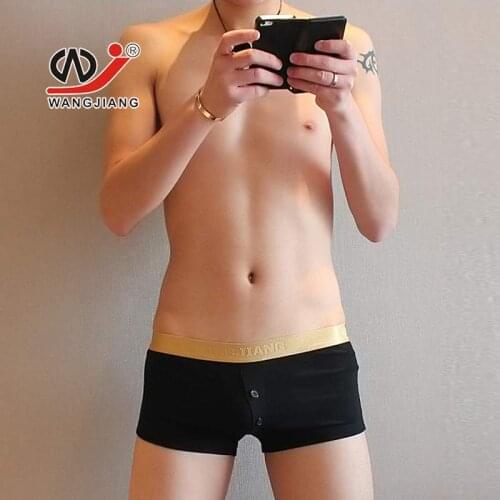 Man Cotton Spandex Button Underwear Men Sexy Bulge Enhancing Pouch Boxer Shorts Gay Male Trunks Panties
