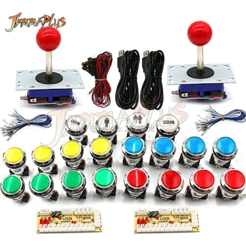 Zero Delay Arcade DIY Kit 33mm LED Chrome Push Button With Player COIN 4/8 Way Joystick PC /Raspberry Pi USB Encoder