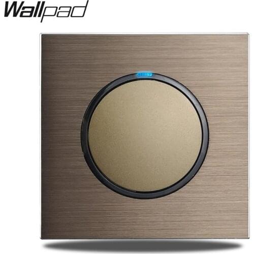 Wallpad L6 1 Gang Single Push Button Wall Light Switch Brown Brushed Aluminum Satin Metal Panel Weak Blue LED Indicator
