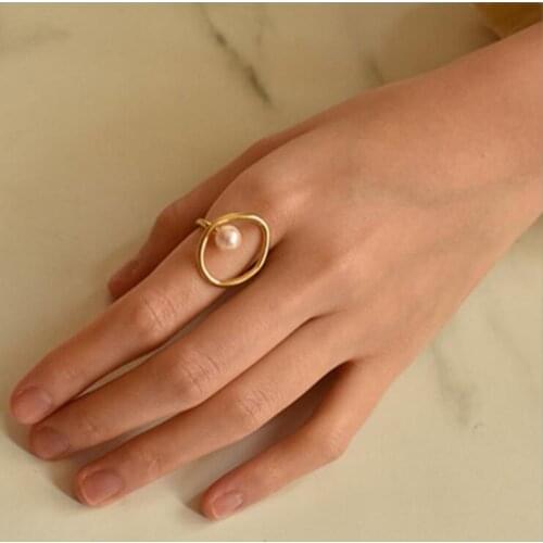 Vintage Women Korean Gold Pearl Charm Finger Irregular Ring Open Adjustable Elegant Women Wedding Anniversary Gift