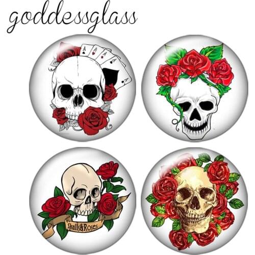 Punk Rose Skull 10pcs 12mm/18mm/20mm/25mm Round photo glass cabochon demo flat back Making findings ZB0426