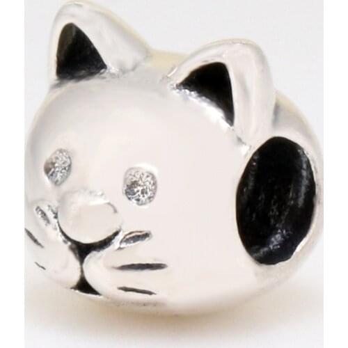Bewill Authentic 925 Silver Curious pet cat head Beads Fit Original charms Bracelet Necklace Pendant