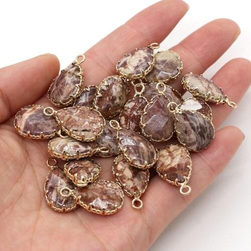 Water Drop Shape Natuarl Crazy Agates Pendants Charms Plating Golden Pendant for Jewelry Necklace Bracelets Accessories 14x23mm