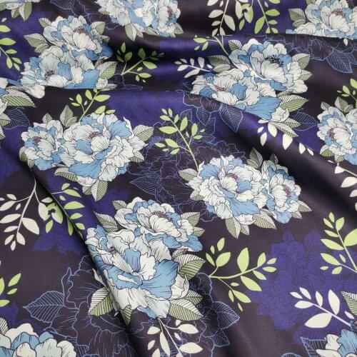 Full Big Flower Glossy Chiffon Twill Fabric Quality For Dress Skirt Ribbon Scarf