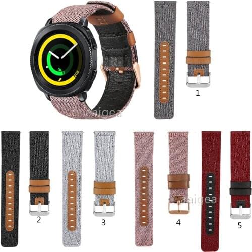 Canvas Fabric Straps Genuine Leather for Samsung Gear Sport S4 for Watch 4 Classic/Active 2 Replacement band strap 20mm 22mm