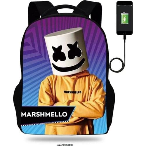 Backpack Student DJ Marshmello Usb Charging Children School Bag Breathable Capacity Waterproof Teenager Student Laptop Backpacks
