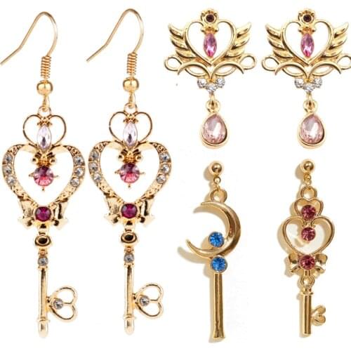 Star Moon Earrings for Women Girl Anime Jewelry Star Moon Drop Earring Rhinestones Dangle Earring Anime Fans Kawaii Gift