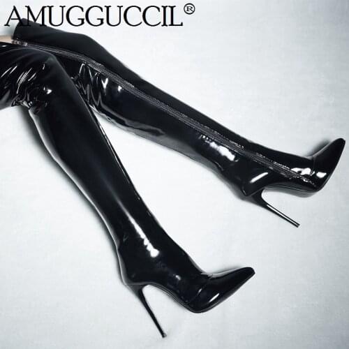 High Quality Plus Big Size 33-45 Black Red White Zip 12CM High Heel Sexy Over The Knee Thigh High Autumn Winter Women Boot X1529