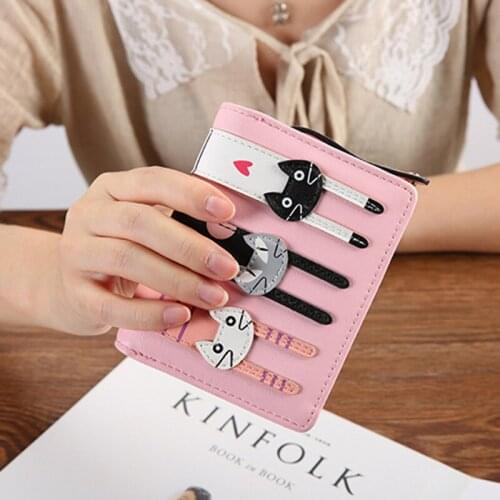 Cartoon Cat Women Wallet PU Leather Women Short Wallet Brand Designed Coin Purse Female Card Holder Cute Girl Wallet