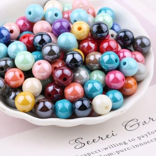 50pcs/lot 10mm AB Shiny Solid Color Round Ball Loose Acrylic Spacer Beads Charms For Jewelry Making