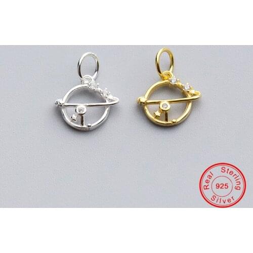 UQBing Hollow Round 925 Sterling Silver Crystal Rhinestone Mini Star Charms DIY Hand Made Silver Jewelry Findings