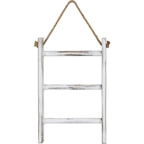 Big deal Wall-Hanging Towel Ladder Rustic Whitewashed Wood Countertop Ladder Farmhouse Decor Towels Rack with Adjustable Rope