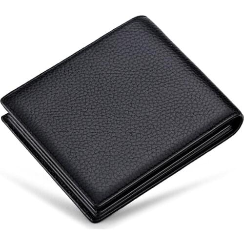 WILLIAMPOLO Wallets Mens Short Bifold Mini Cards Holder Slots Genuine Leather Vertical Horizontal Money Purse Black