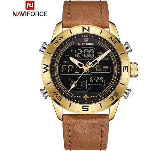 NAVIFORCE Fashion Top Brand Men Watch Leather Waterproof Quartz Wristwatches Mens LED Military Sport Clock Relogio Masculino