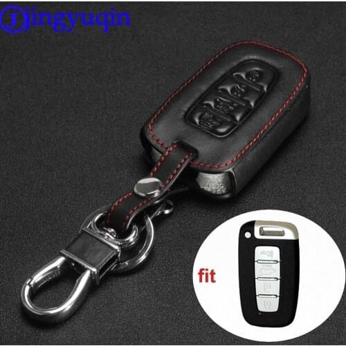 Jingyuqin For Hyundai Genesis Equus Elantra Veloster Sonata For Kia K2 K5 Leather Remote 4 Buttons Car Key Case Holder Covers