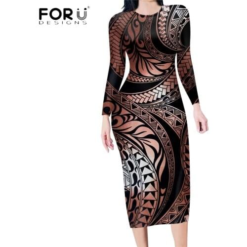 FORUDESIGNS Vintage Hawaii Ombre Topa Swirl Pattern Printing Sexy Women Long Tops Club Party Dress Casual Ladies O-Neck Clothes