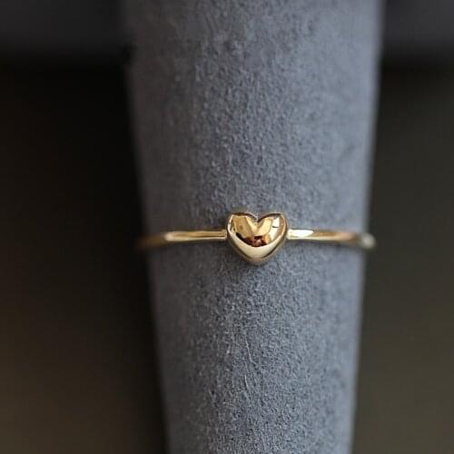 9k Solid Gold 3D Heart Love Ring, Minimal Dainty Minimalist Simple Stacking Ring, Dainty Gold Ring, Statement Solitaire Ring Gif