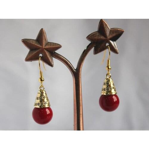 Hot sale Beautiful jewelry and accessories >>>>12mm Red Coral Beads Earring White Flower Hook Earrings
