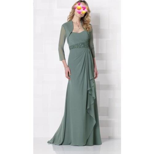 Illusion Mother Dresses with Jacket Evening Dresses For Weddings vestido de festa para mae da noiva Dress for Women Chiffon