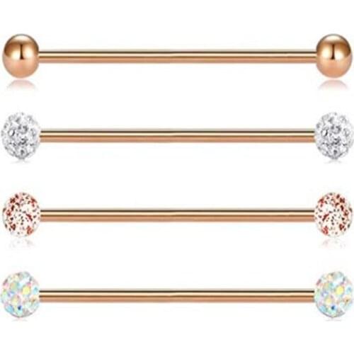 JFORYOU 14 Gauge High Qualith Ctystal Ball Industrial Barbell Cartilage Earring Body Piercing Jewelry 32mm 35mm 38mm Pack of 4