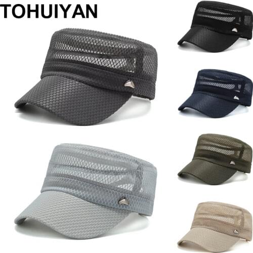 Branded Military Hat For Men Summer Breathable Mesh Army Cap Casual Bone Dad Hats Street Fashion Flat Roof Cadet Caps For Women