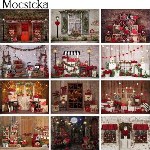 Valentines Day Portrait Backdrop Photography Flowers Red Rose Background Romantic Wedding Bridal Shower Photocall Photo Shoot