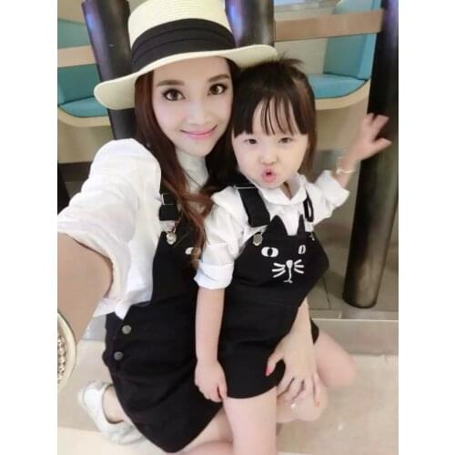 Mommy and Daughter Matching Clothes Sets Fashion Korean Long Sleeve Shirt Strap Dress 2pcs Mommy and Me Clothes Dress 2020 New