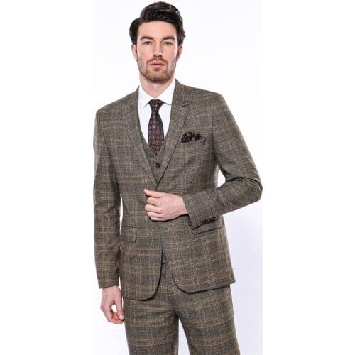 Checked Brown Slim-Fit Blazer