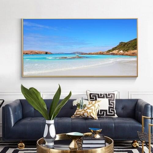 Beautiful Beach Blue sea Seascape Wall Art Canvas Painting Posters and Prints Modern Wall Art Picture for Living Room Decor