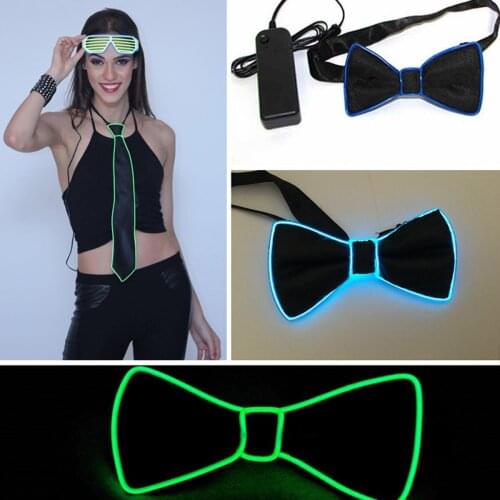 Fashion LED EL Wire Necktie Luminous Neon Flashing Light Up Bow Tie for Club Cosplay Party Decoration Gravatas Para Homens