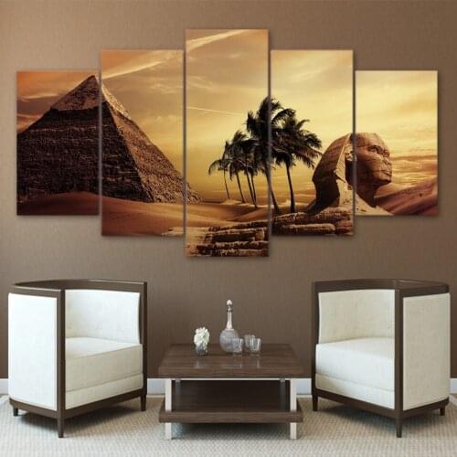 Wall 5 Pieces Pyramids Egypt Androsphinx Sunset Scenery Pictures Art Framed HD Prints Canvas Paintings Poster Modular Decor Room