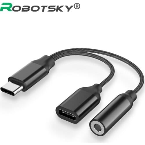 Type C to 3.5mm Charge Audio Adapter 2 In 1 USB C Splitter Headphone AUX Audio Cable for Xiaomi 6 8 Mix 2s Huawei Mate10 P20 pro
