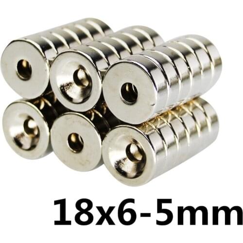 10/20/30PCS 18x6-5mm N35 Permanent NdFeB Strong Magnets 18*6mm Hole 5mm Round Countersunk Neodymium Magnetic Magnet 18*6-5mm