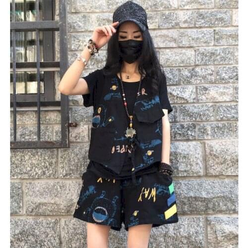 Plus Size Womens Suits Personality Suits Two Piece Suit Trendy Loose Fashion Denim Waistcoat Casual Shorts Suit 2021 Summer New